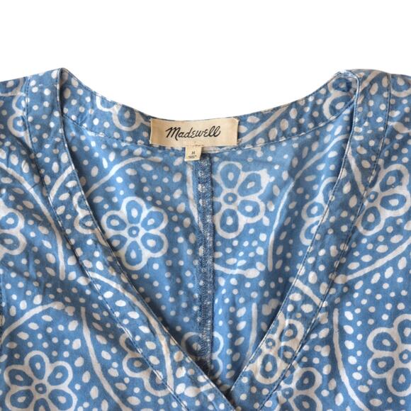 Madewell Blue Floral Bubble Sleeve Button-Front Summer Mini Dress Size Medium - Picture 4 of 8